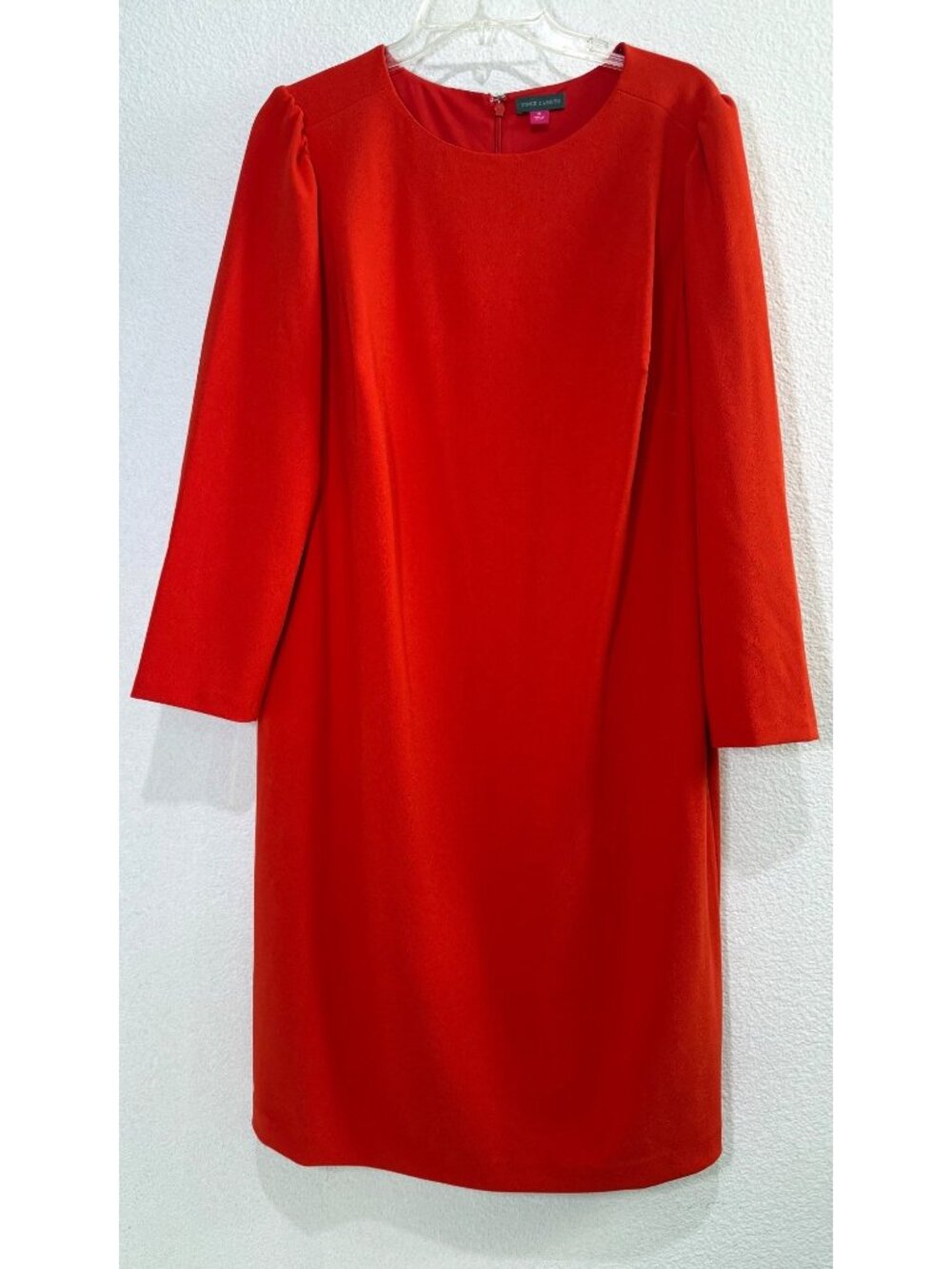 Vince Camuto Red Shift Dress Long Sleeve Round Neck Back Zip 1X - Picture 2 of 6